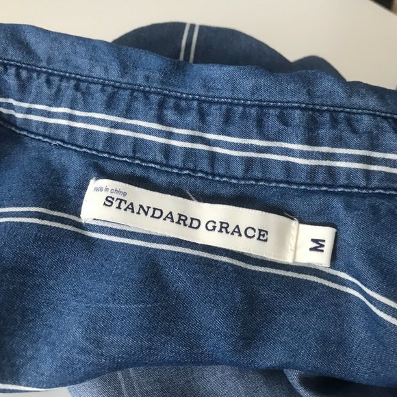 Blue White Striped Button Down Blouse - Picture 8 of 8